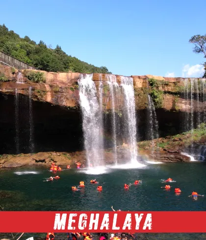 Meghalaya, three layer waterfall