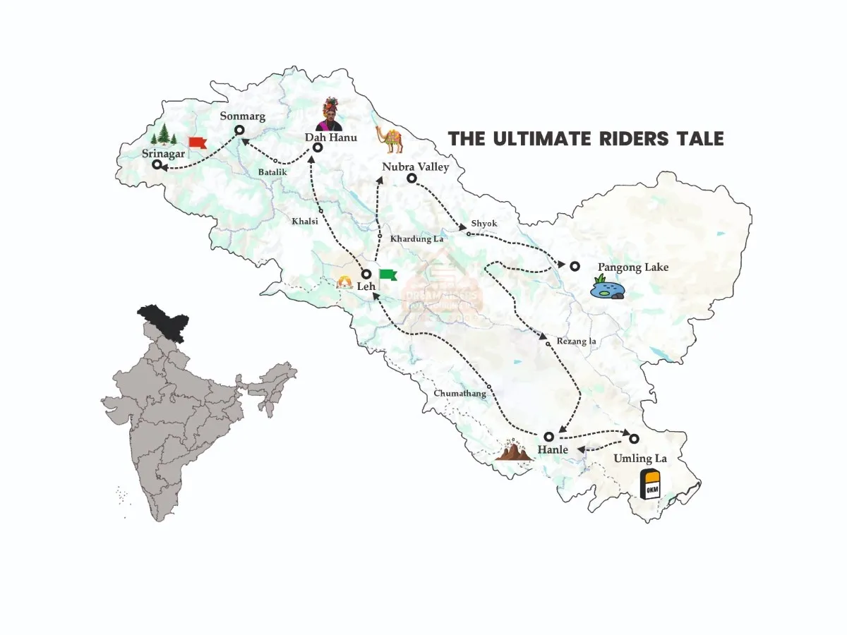 Ladakh 10 days leh to Srinagar Road map