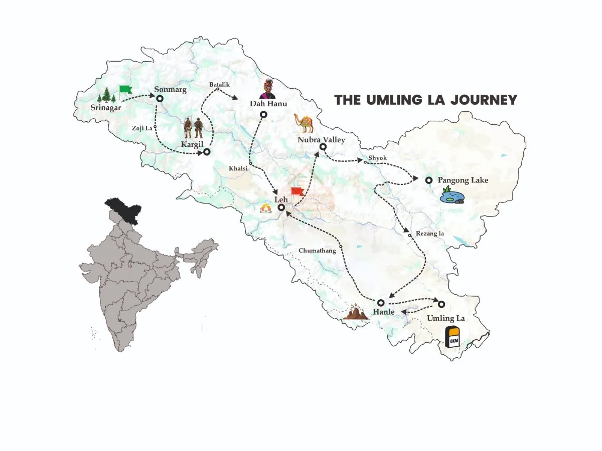 Ladakh 10 days Srinagr leh Road map