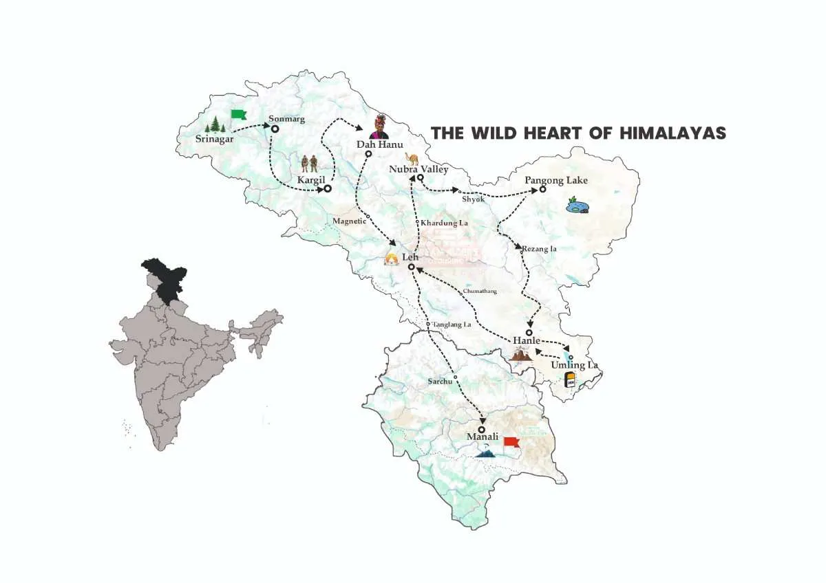 ladakh 12 days srinagar manali road map
