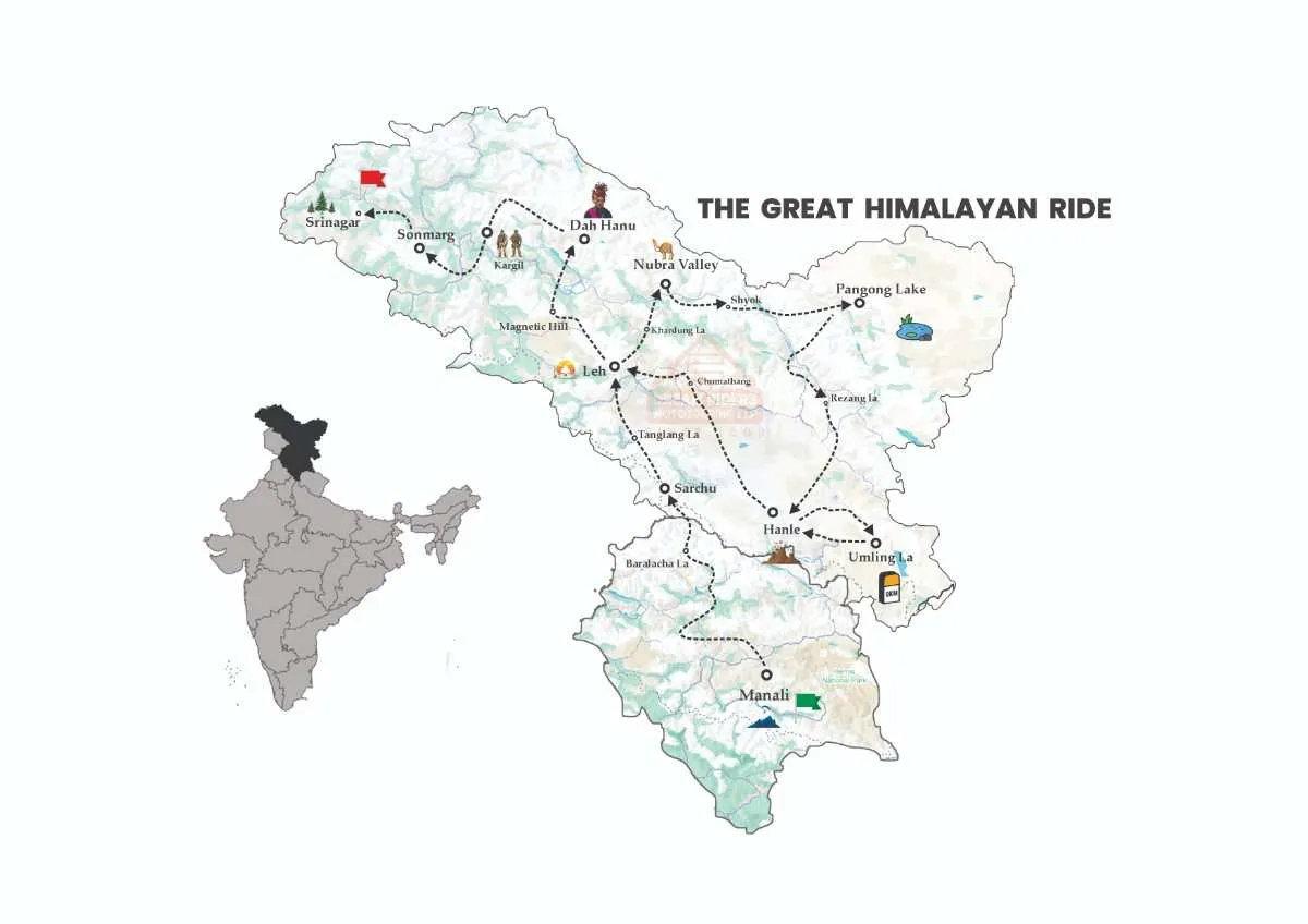 ladakh 12 days manali to srinagar road map