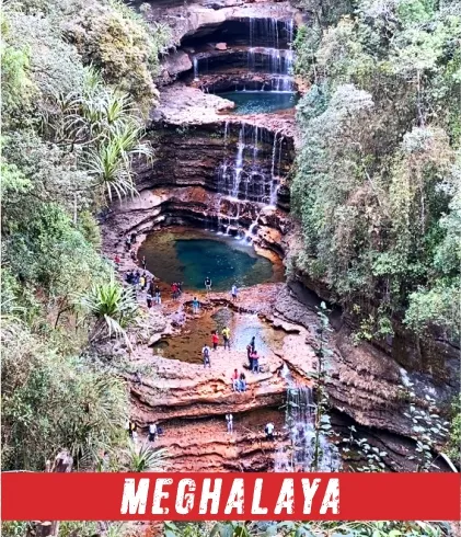 Meghalaya, three layer waterfall